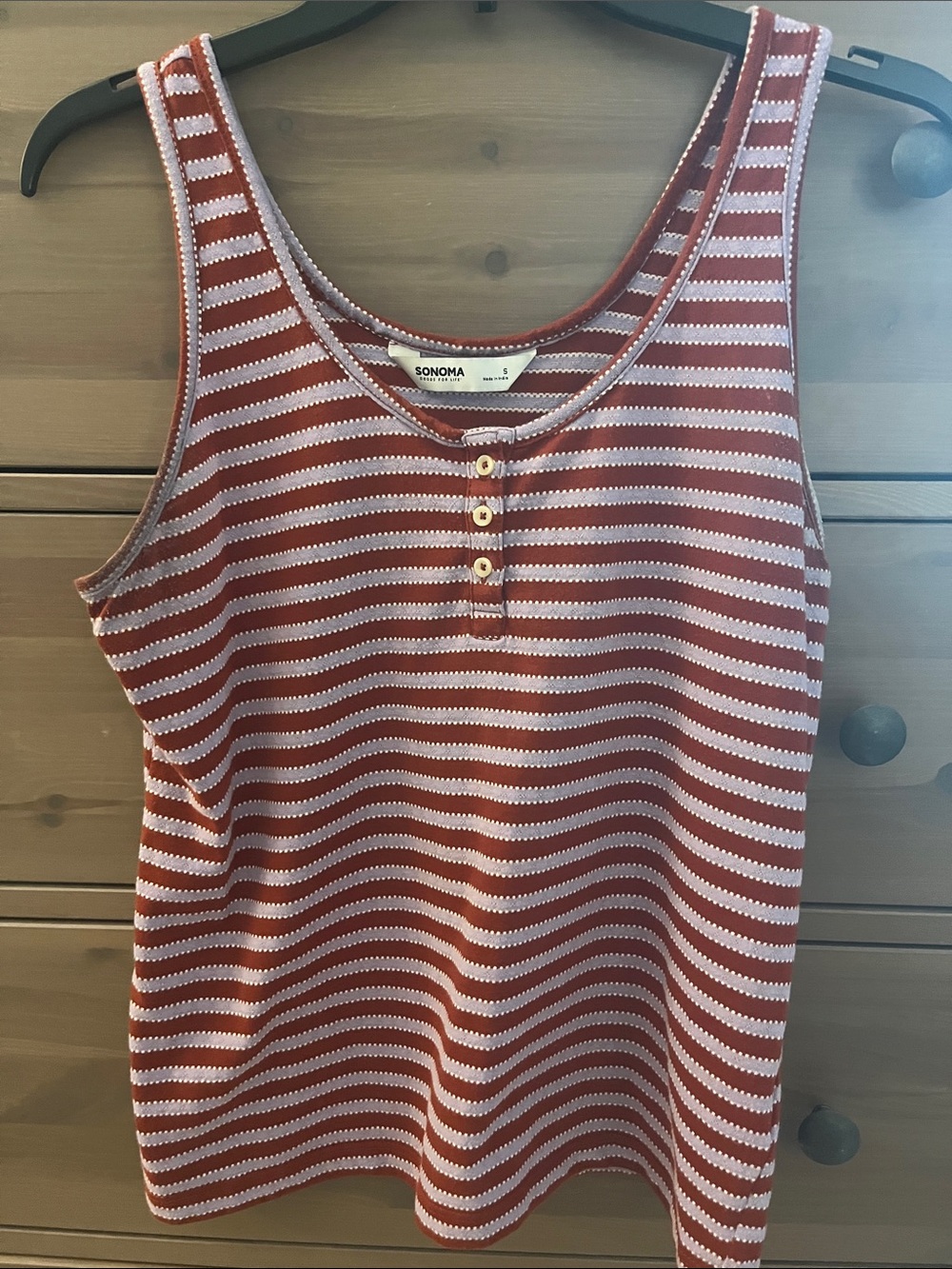 Sonoma Rust and White Striped Tank with Button Placket